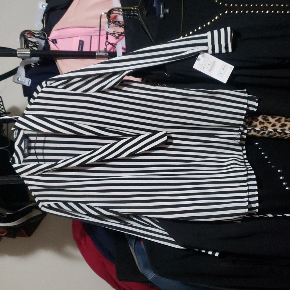 Zara black and white stripe wrap blouse new with tags size med